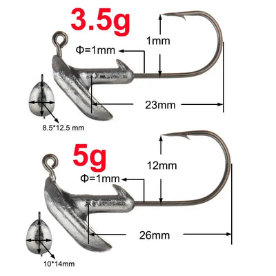 3.5g lead head jig hook with 1mm eye, short body and curved steel hook