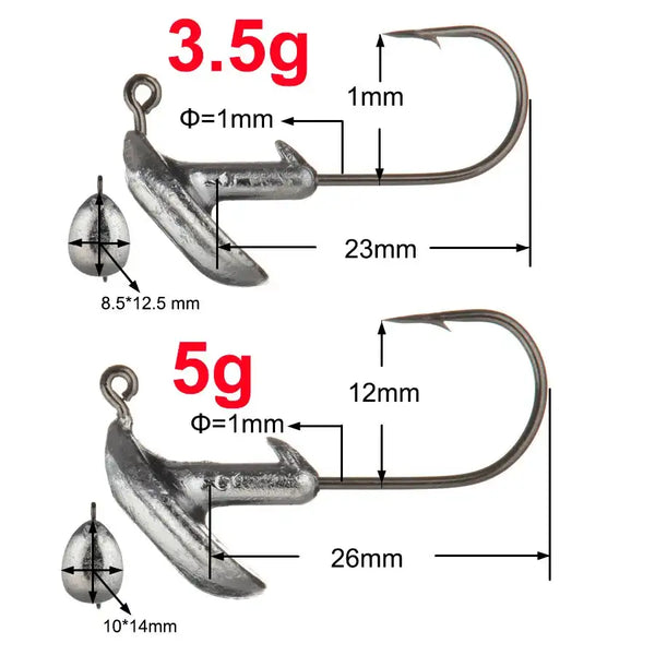 3.5g lead head jig hook with 1mm eye, short body and curved steel hook