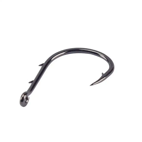 Black beak fishing hook close-up of eye and bend