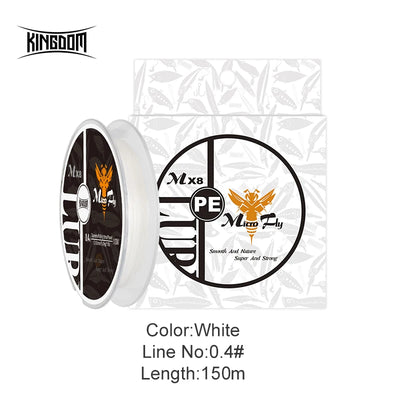 White braided PE fishing line spool, 0.4mm, 150m 4-strand leader