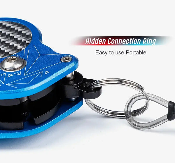 Blue fish lip grip with metal connection ring and spring keychain loop