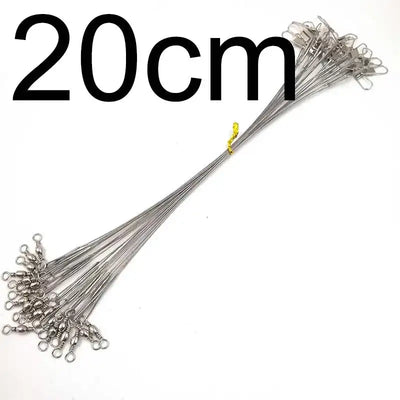 Silver steel fishing wire leader with swivels, 20cm length