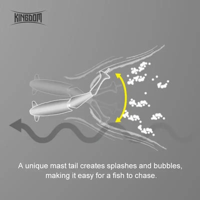 Silver jointed minnow lure showing splashing action with bubble trail, treble hooks