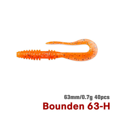63mm soft plastic worm lure, orange with small darker speckles