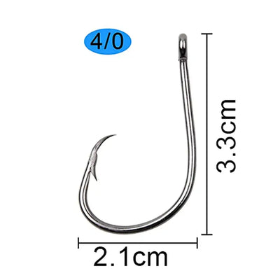 4/0 barbed circle fishing hook, silver curved single hook with arrow barb