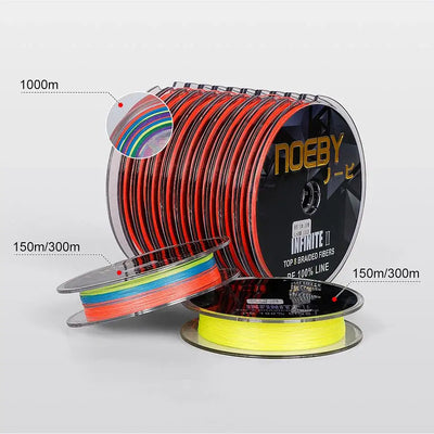 Multicolor braided PE fishing line spool with loose line and yellow coil