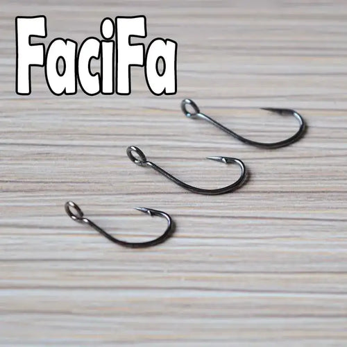 Crank fishing hooks, barbed single hooks with dark metal finish (4 hooks shown)