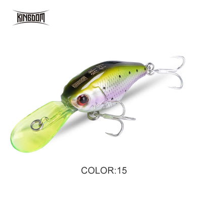 Minnow crankbait fishing lure, green back yellow belly, 2 treble hooks