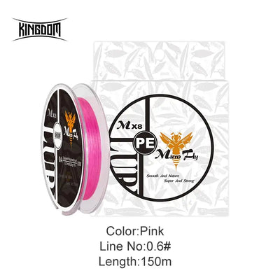 PE braided fishing line spool, pink, 0.6# line, 150m length