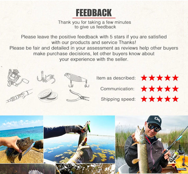 Feedback and shipping information card with star rating sections and contact details