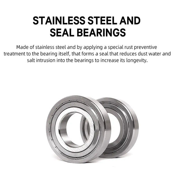 Spinning reel stainless steel and sealed bearing set, silver circular bearing rings.