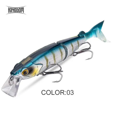 Blue and silver multi-jointed minnow lure with treble hooks, color 03