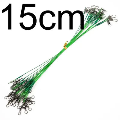 Green steel fishing wire leader with swivels, 15cm length