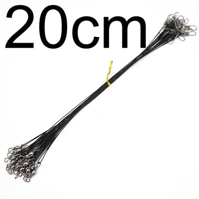 Black steel fishing wire leader with swivels, 20cm length