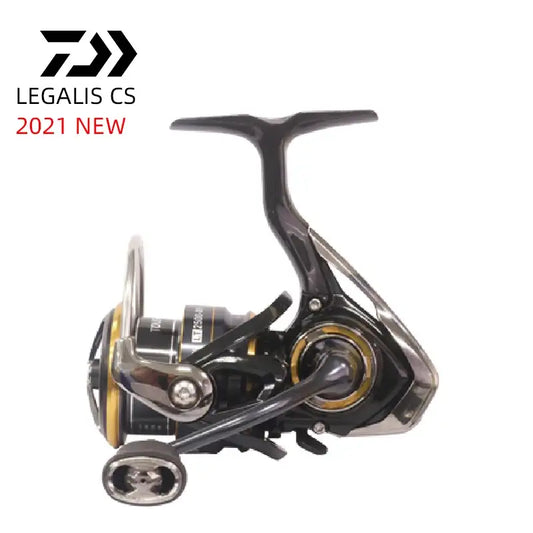 Daiwa Legalis CS spinning reel with black handle and gold spool accent