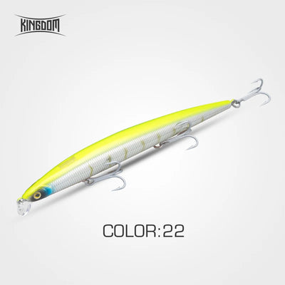 Kingdom Isca minnow lure, chartreuse and white body with treble hooks (Color:22)