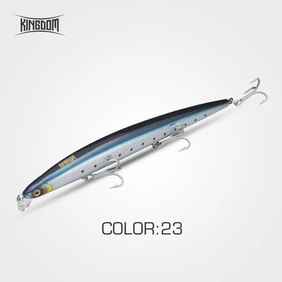 Kingdom Isca minnow lure, dark top and silver body with treble hooks (Color:23)