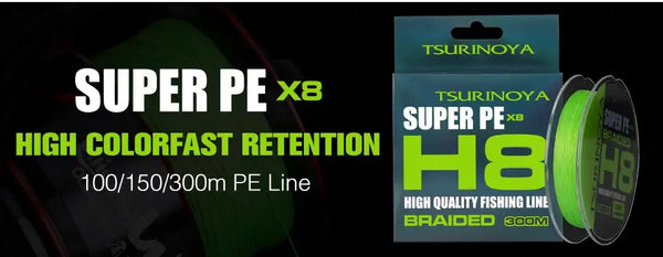 TSURINOYA Super PE X8 braided line pack with 100/150/300m text
