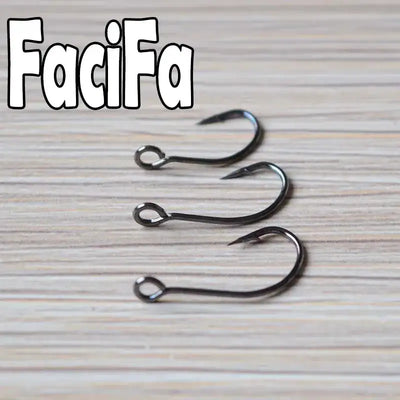 Crank fishing hooks, barbed single hooks with dark metal finish (4 hooks shown)