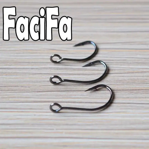 Crank fishing hooks, barbed single hooks with dark metal finish (4 hooks shown)