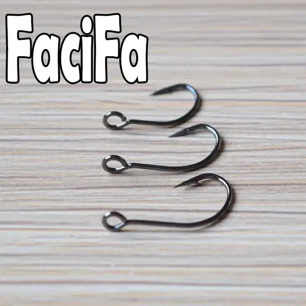 Crank fishing hooks, barbed single hooks with dark metal finish (4 hooks shown)