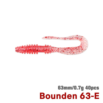 Red-speckled soft worm lure, 63mm, 0.7g, 40-piece set