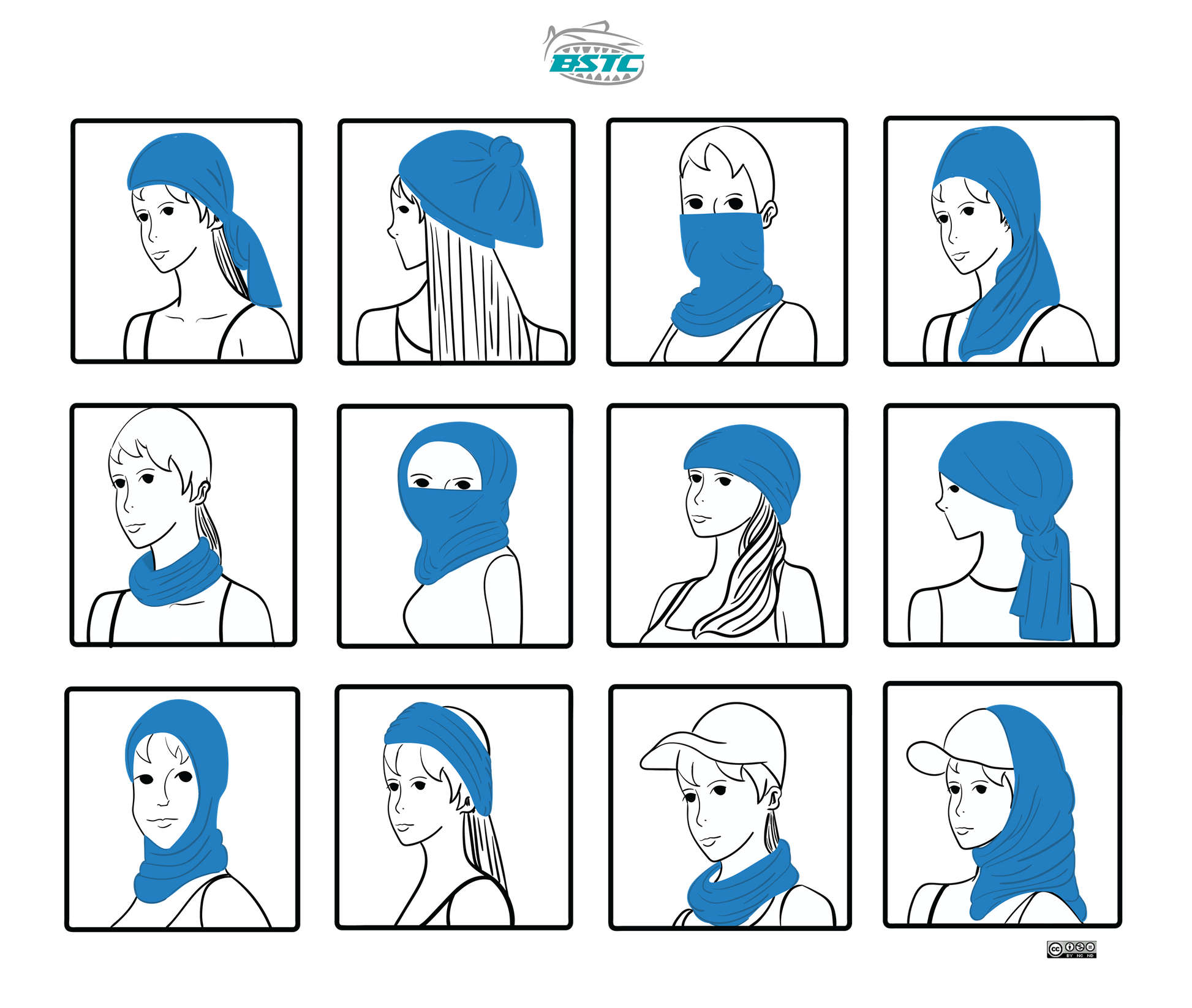 BSTC head sock styles collage with blue and white face covers