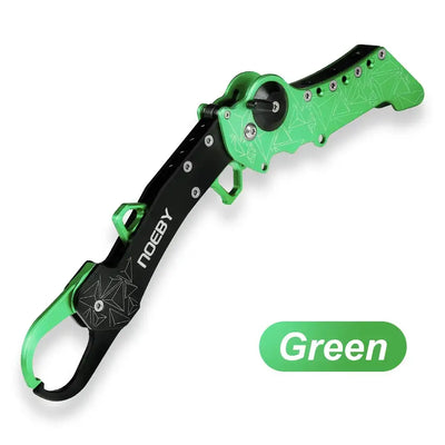 Noeby collapsible fish lip grip, green and black metal clamp with lanyard loop