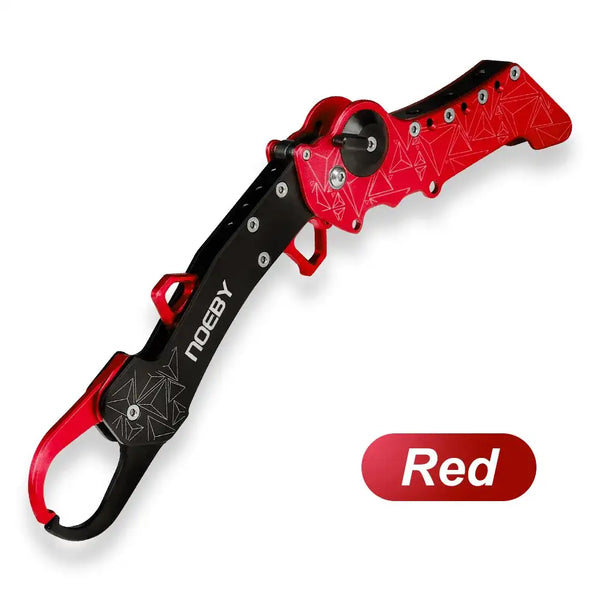 Noeby collapsible fish lip grip, red and black metal clamp with lanyard loop