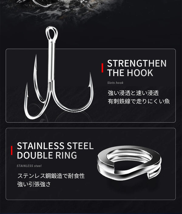 Stainless steel double hook set for fishing lure with two curved points