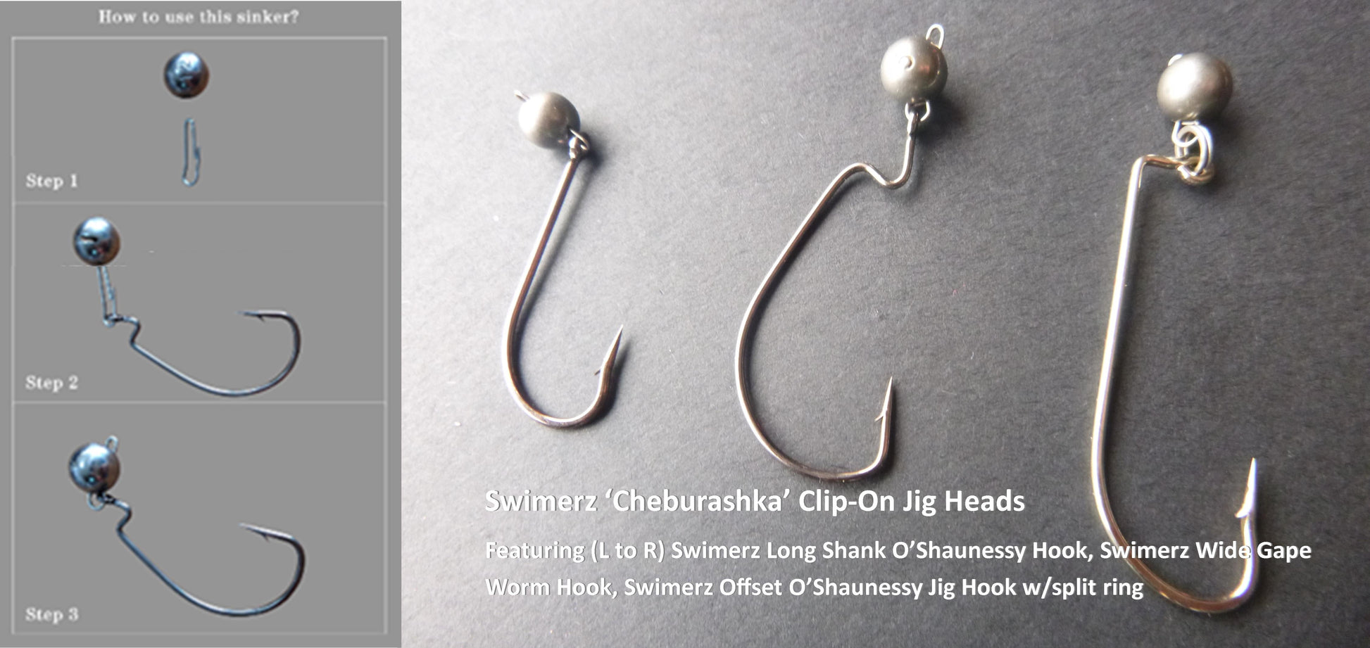 Swinging jig head hooks with metallic bead heads and curved fishing hooks