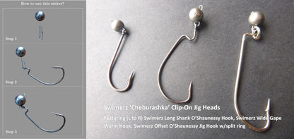 Swinging jig head hooks with metallic bead heads and curved fishing hooks
