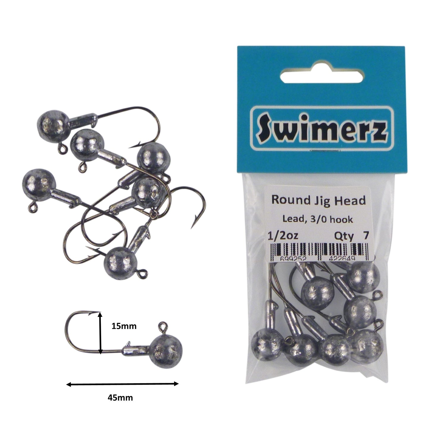 Swimerz Round Jig Head 1/2oz pack of gray lead jig heads with hooks