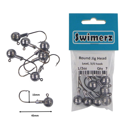 Swimerz Round Jig Head 1/2oz pack of gray lead jig heads with hooks