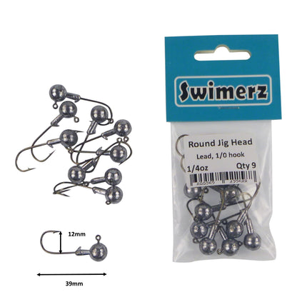 Swimerz Round Jig Head, 1/4 oz #1 Hook, 9 pack-1