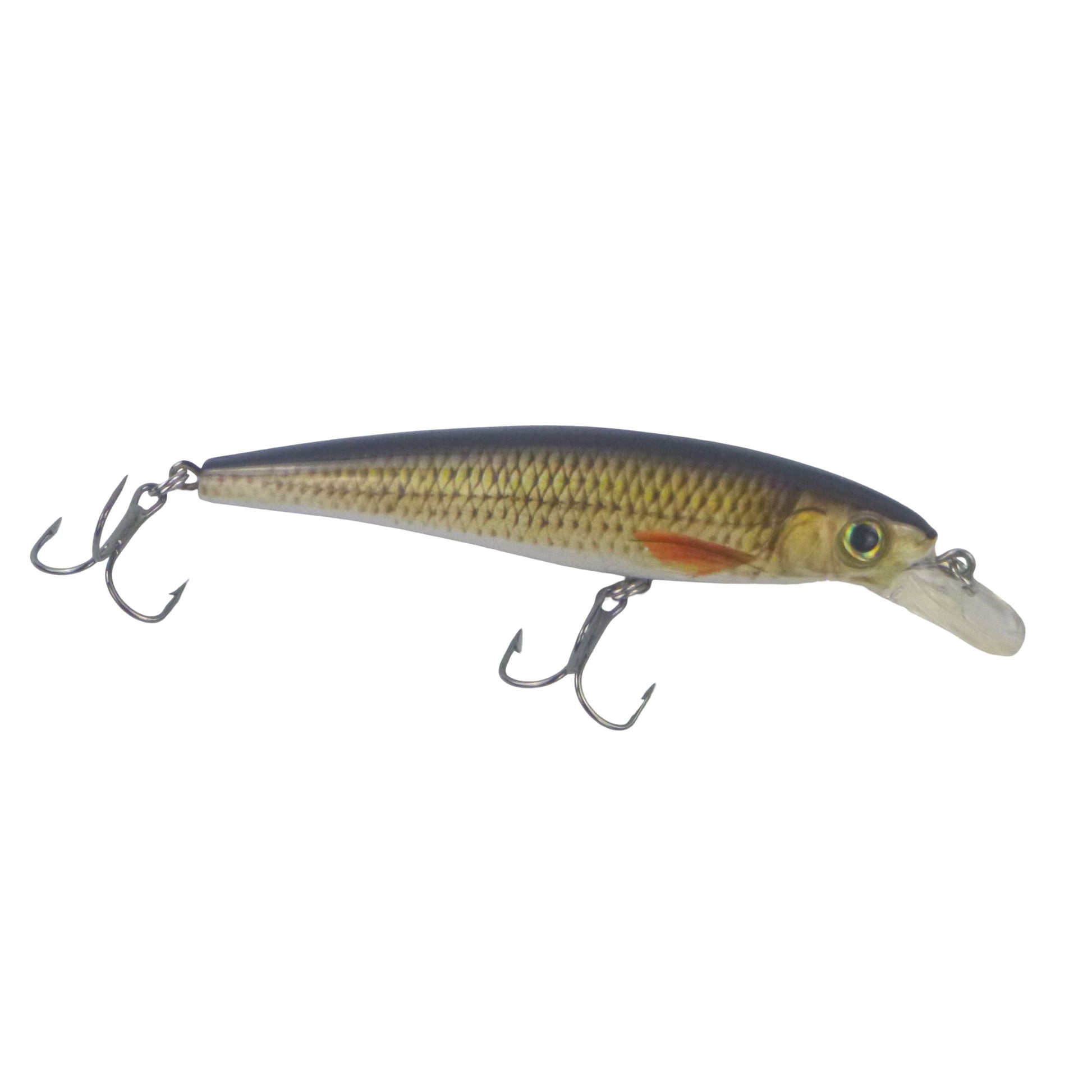 Finesse Naturals Pilly 100 diving lure, yellow-green with red belly, two treble hooks