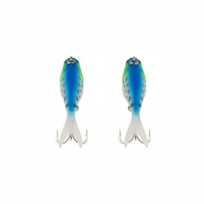 Swimerz Soft Vibe fishing lure, blue-green side view, treble hooks, 2 pack
