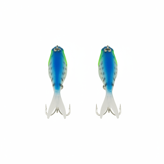 Swimerz Soft Vibe fishing lure, blue-green side view, treble hooks, 2 pack