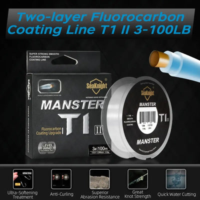 SeaKnight T1 II fluorocarbon fishing line spool and Monster T1 II line box set