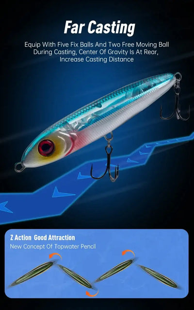 Leydun Ministre Jack sinking pencil lure 80mm 14g in translucent blue silver with red eye and pink tail fin