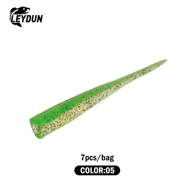 Soft bait fishing lure, green and yellow speckled, 7pcs per bag
