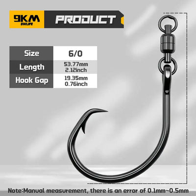 Circle fishing hook with swivel, black high-carbon steel, 6/0 size
