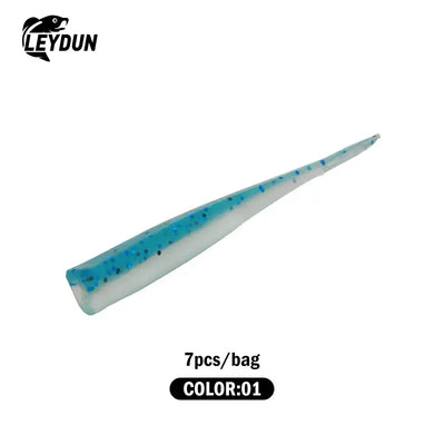Soft bait fishing lure, blue speckled translucent body, 7pcs per bag