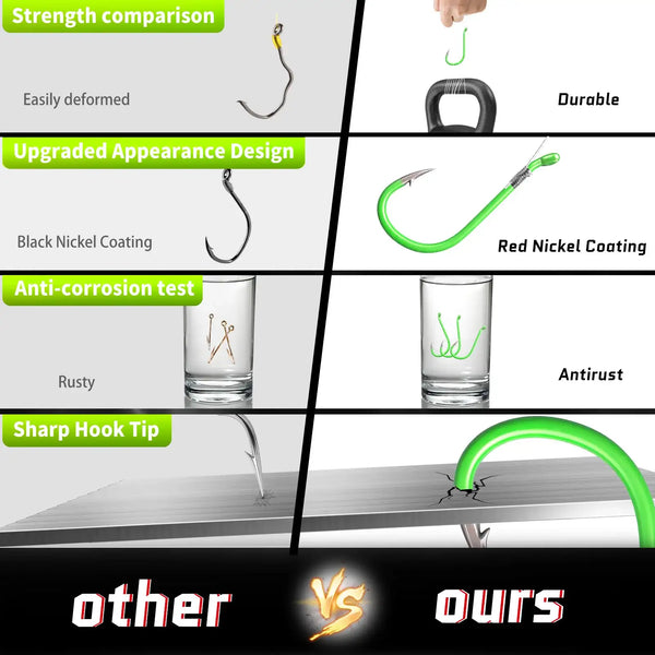 Fluorescent green anti-corrosion octopus fishing hooks, durable coated finish