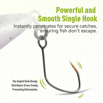 Artificial crankbait lure with smooth single hook and angled hook design
