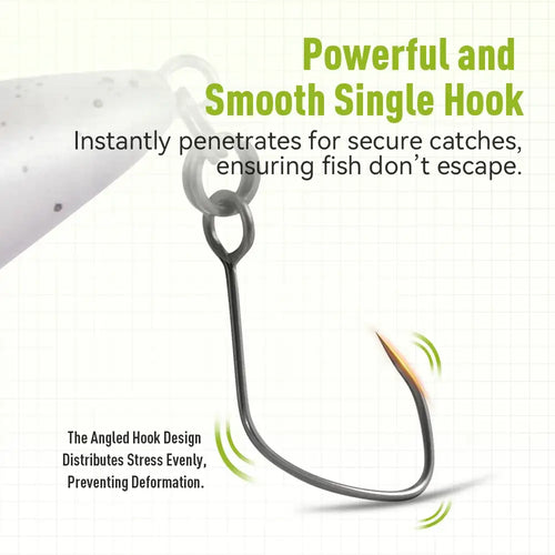 Artificial crankbait lure with smooth single hook and angled hook design