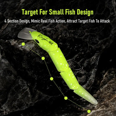Lime green minnow crankbait lure with white belly and black eye, angled view
