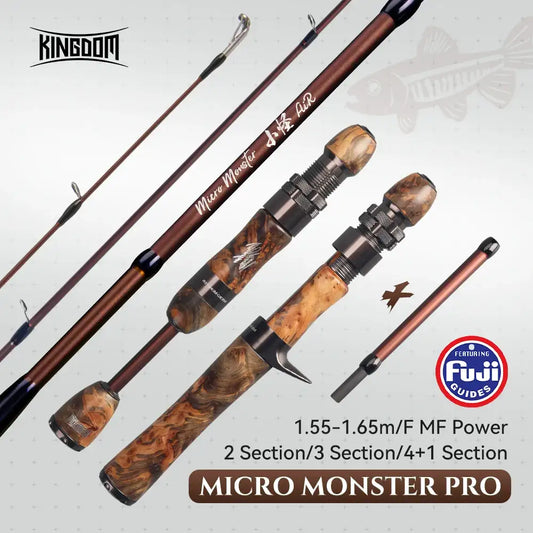 Micro monster fishing rod in dark brown with camouflage handle and guide rings