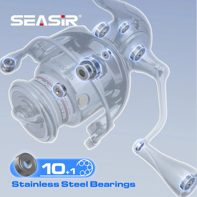 SEASIR Expert Spinning Reel – Ultra-Long Cast Shallow Spool | IPX6 | One-Piece Metal Handle | 10+1BB | 1500S–4000S