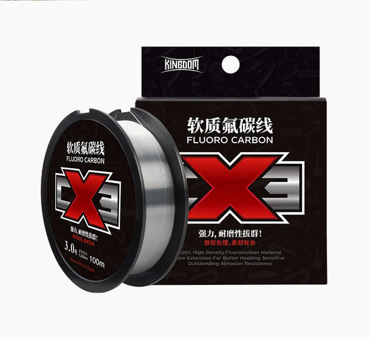 Fluorocarbon fishing line spool set with box, printed branding and line length 100m